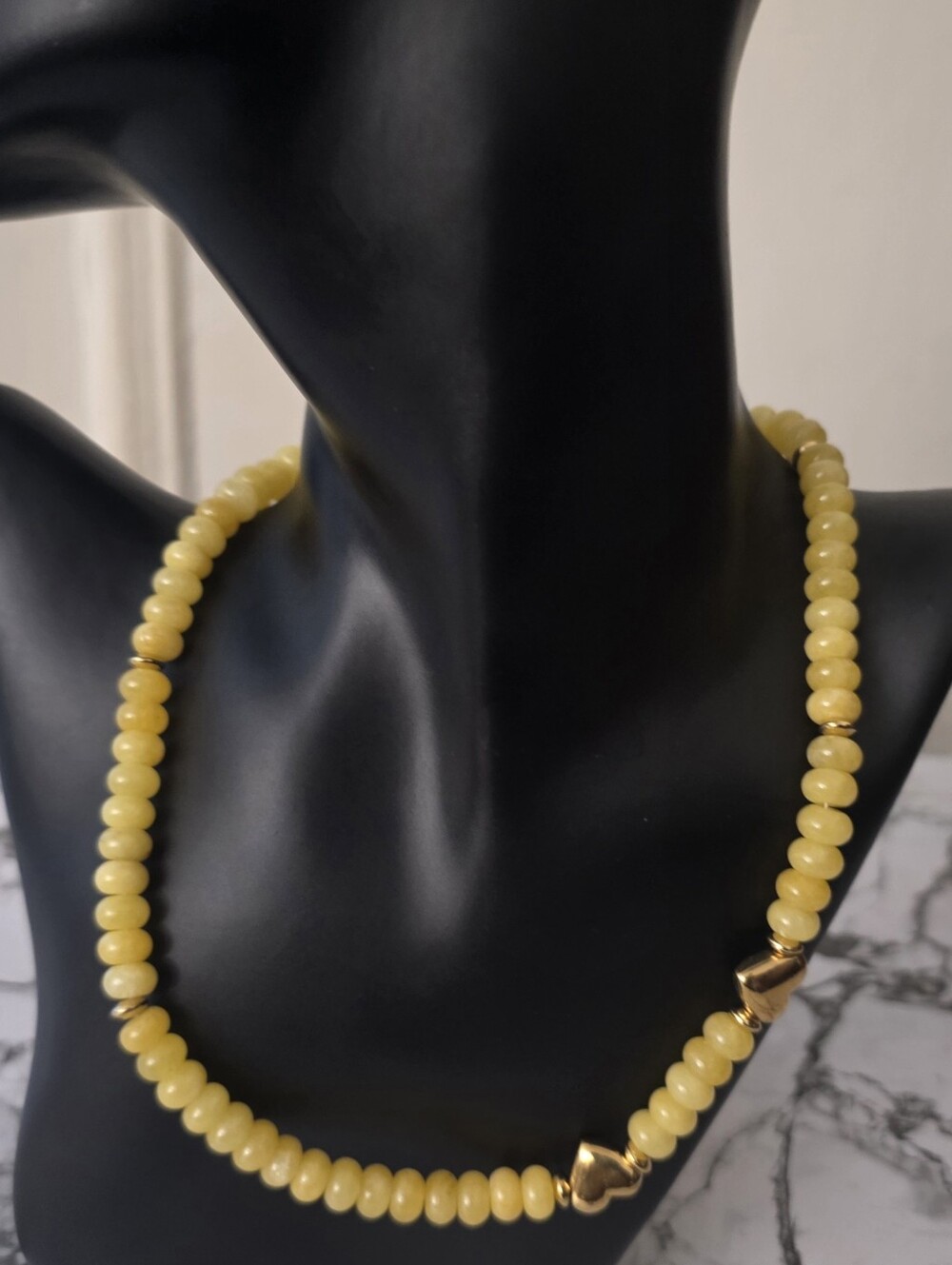 Yellow Beaded Necklace with Gold Heart Accent -